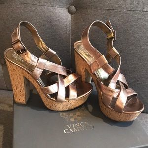 Vince Camuto Rose Gold Platform Strappy Heels